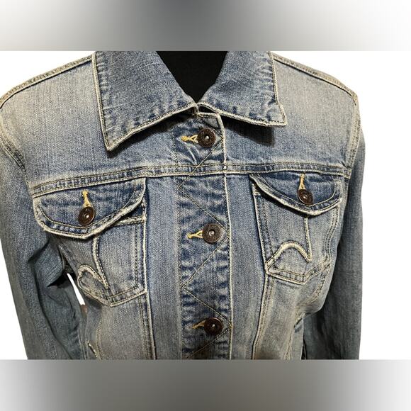 90s Vintage Denim Jacket l Vanity Jeans l L l Florals in cuff and collar - Picture 9 of 13